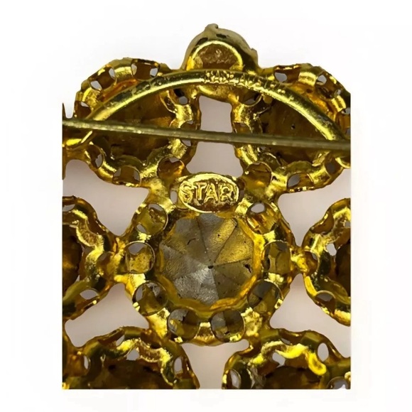 Vintage Flower Amber Purple AB Rhinestone Gold Tone Brooch Signed STAR Austria - Picture 6 of 7